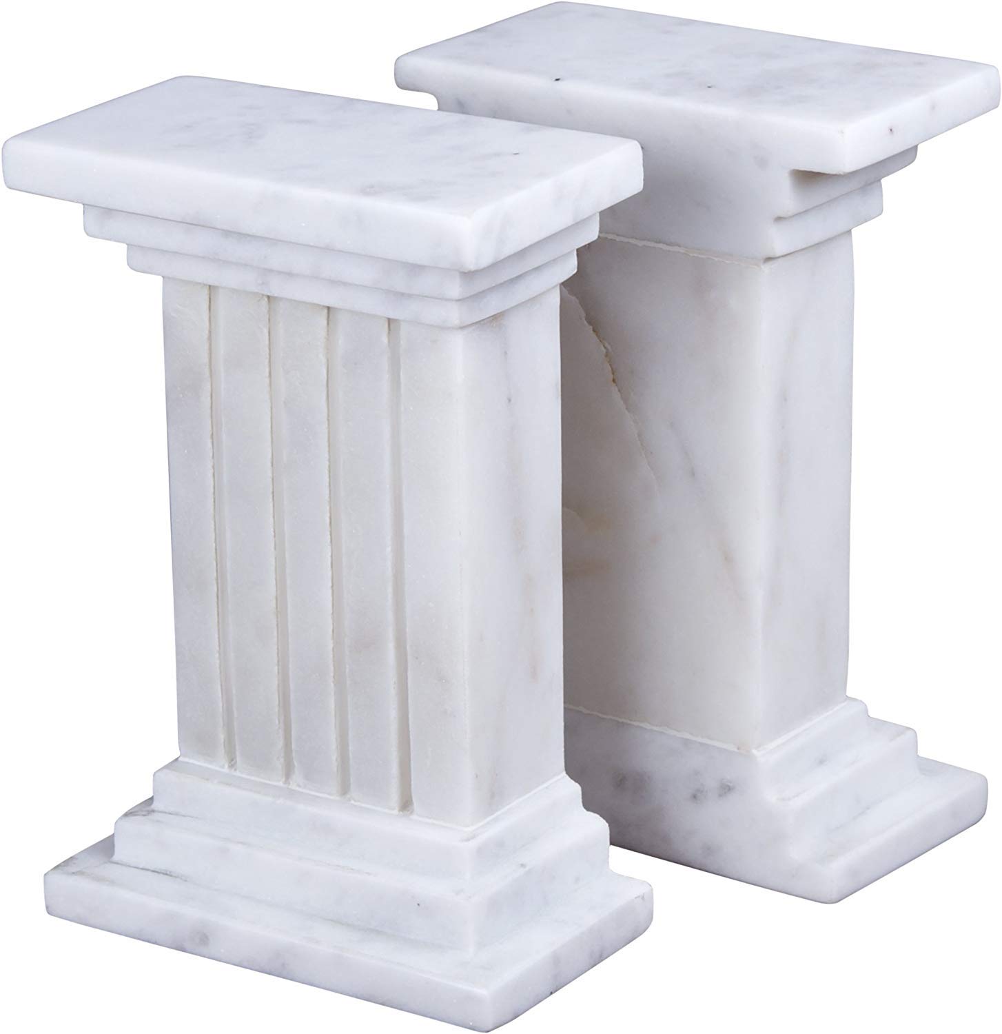 rm white marble bookends set | heavy stone book holders | modern luxury decorative accents for office, study & living room shelf décor | elegant gift for readers & home decoration (2pc, pillar)