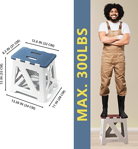 Miniatura 3 de BLACKSPAC Taburete plegable de 13 pulgadas para niños o adultos, capacidad de 300 libras, antideslizante, compacto, de plástico, plegable, con asa,