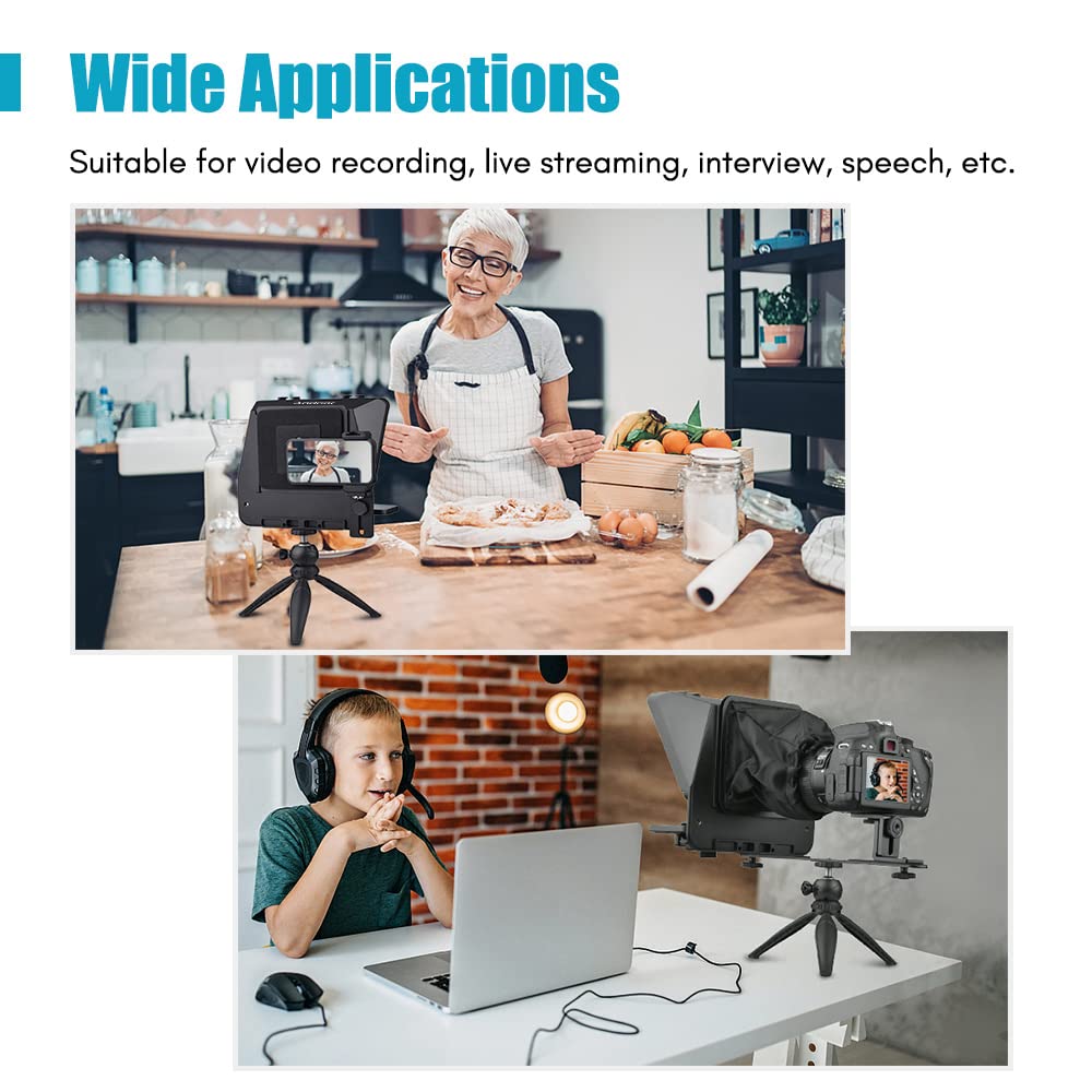 Andoer Teleprompter Tragbare Kamera Prompter Kit mit Telefonhalterung LED Fülllicht Schreibtischstativ Fernbedienung für Vlog Interview Bühne Rede