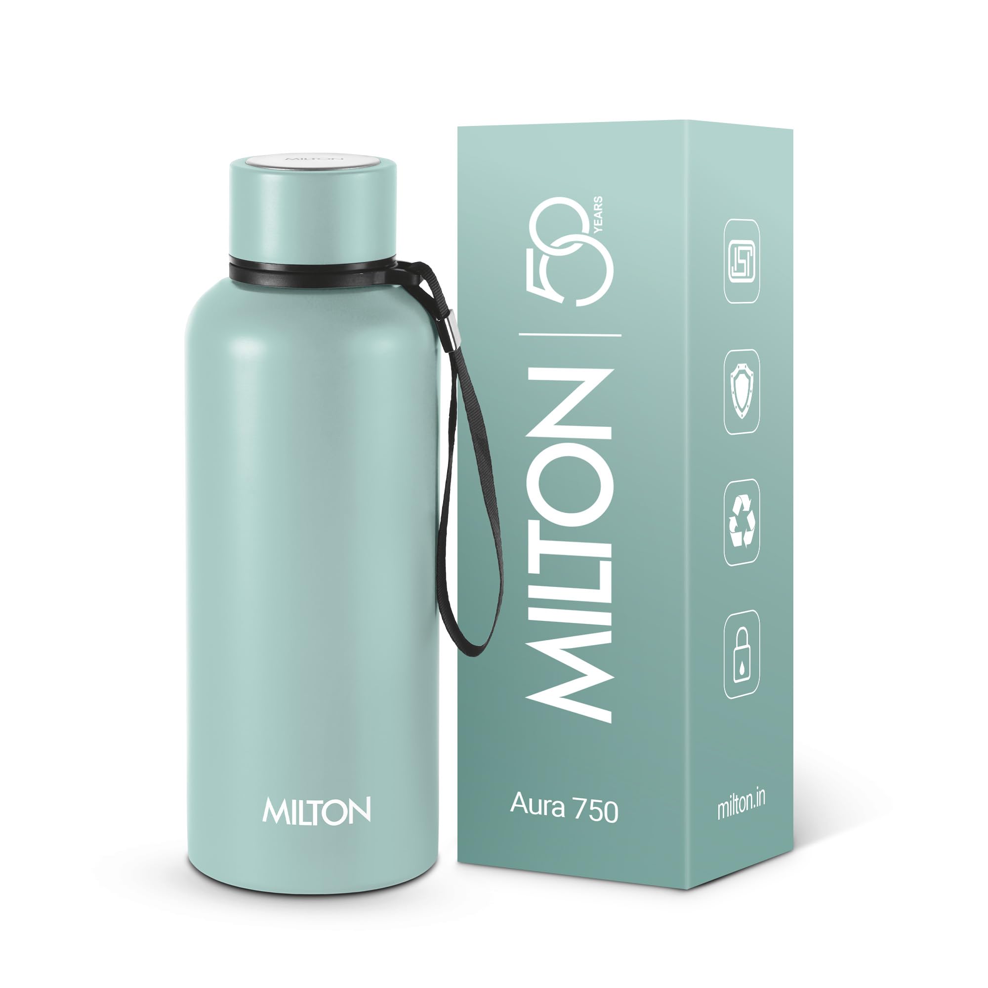 Milton Aura 750 butelka termostalowa, 750 ml, szara, ciepła i zimna przez 24 godziny, łatwa do przenoszenia, odporna na rdzę, szczelna, herbata, kawa, biuro, siłownia, dom, kuchnia, wędrówki,