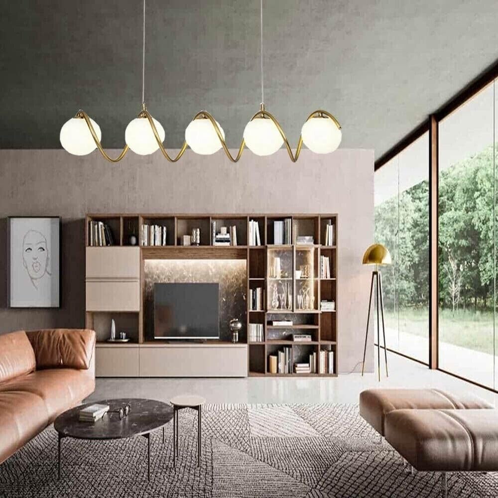 Lampadario a sospensione da soffitto twist 5 x sfera in vetro bianco g9 bronzo