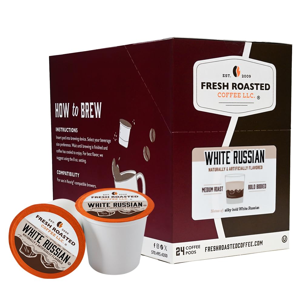 Fresh Roasted Coffee,White Russian, Flavored Coffee Pods, K-Cup Compatible, 24 Count,1 Count (Pack of 24)