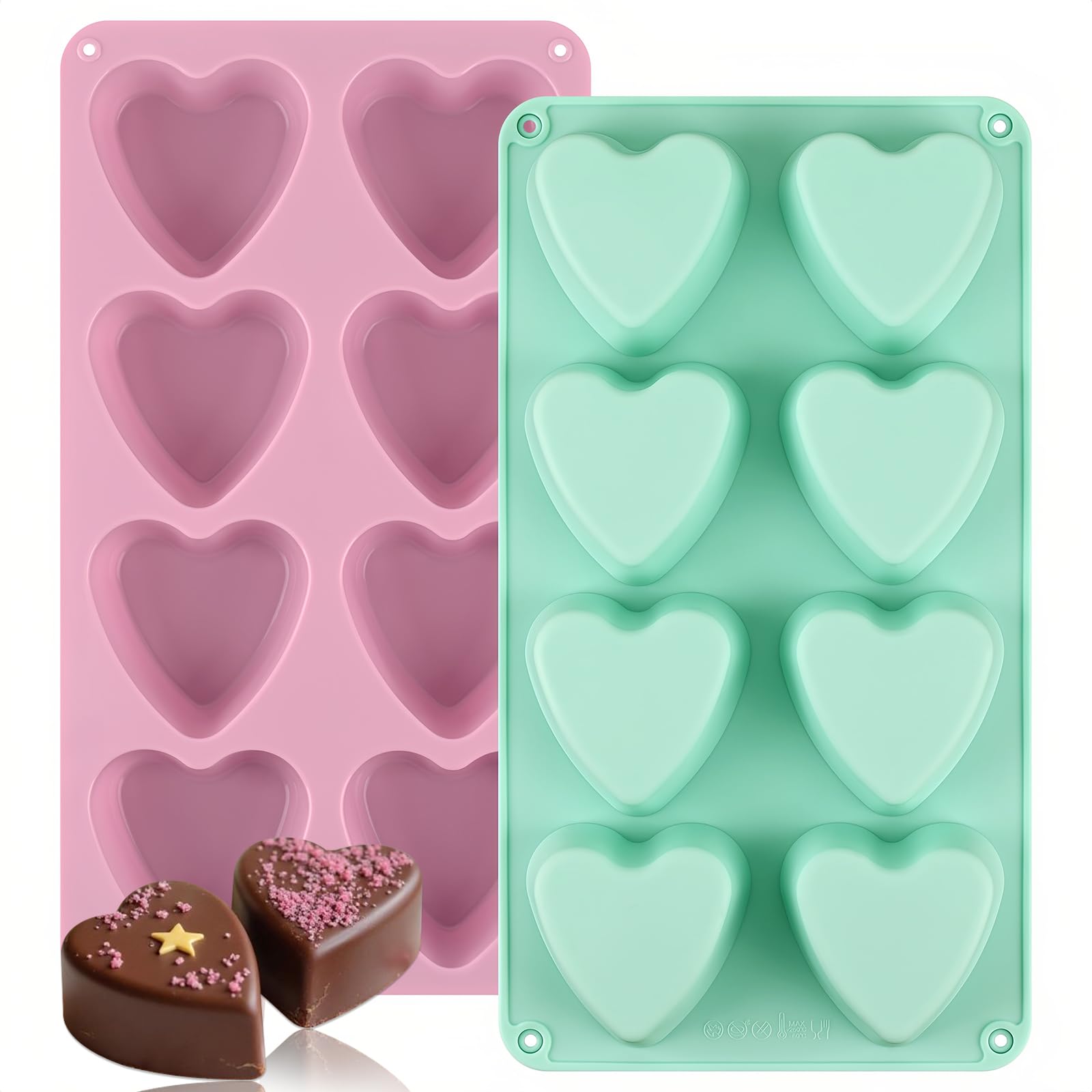 Sakolla 2 Pack 8 Cavity 2.7″ Heart Chocolate Molds Silicone