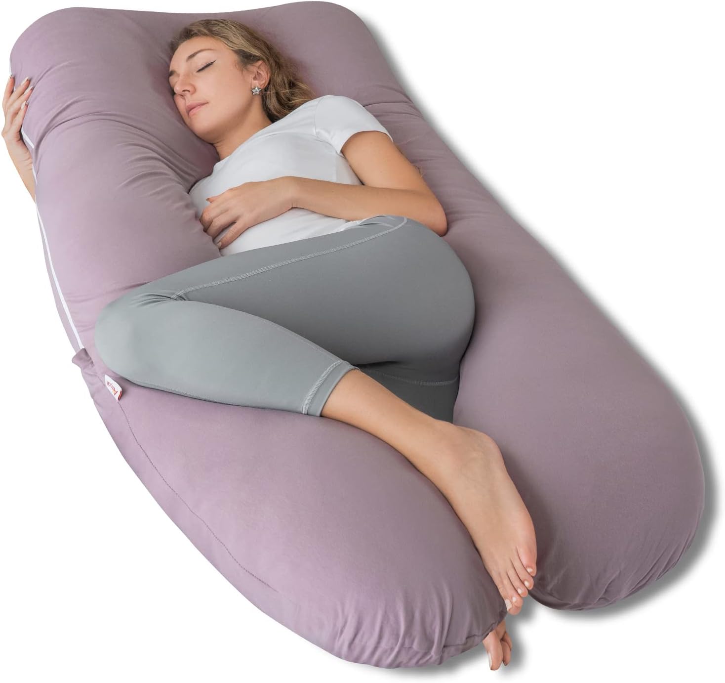 AngQiFull Body Pregnancy Pillow - U Shape - Maternity Pillow for Side Sleeping - with Double Zipper Removable Pillowcase (55inches, Purple Jersey)