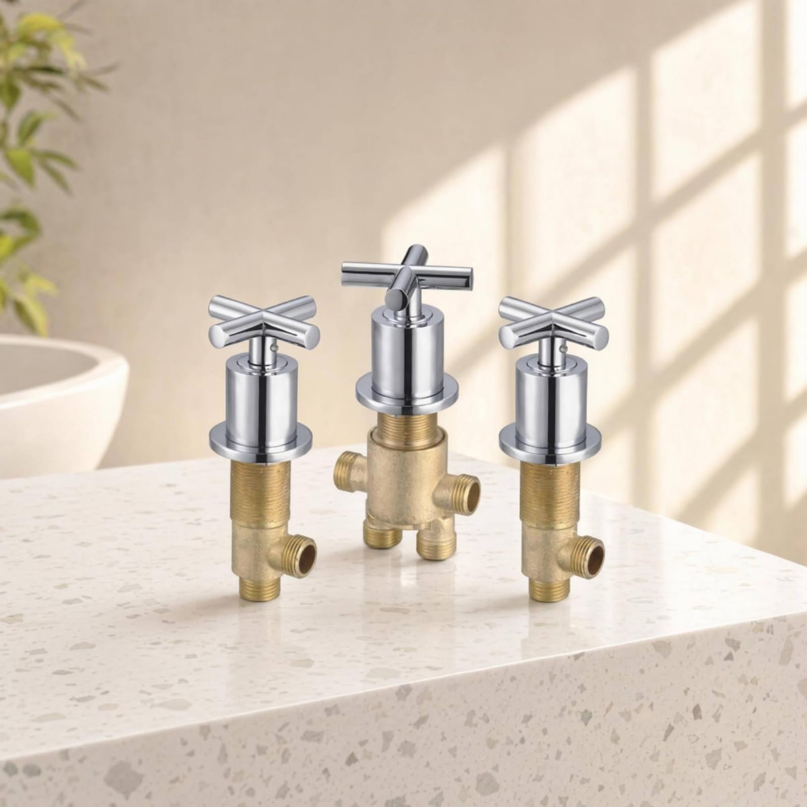3 Piezas Desviador Latón con Acabado Plateado Fácil Instalación Desviador Bañera Metálico Tubo para Propietarios, Baño, Palanca SY-1027