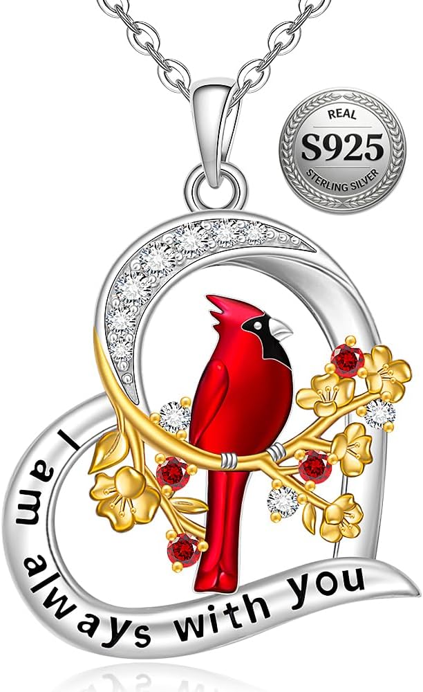 Fenthring Cardinal Necklace - S925 Sterling Silver - Red Cardinal Pendant Necklaces for Women Memorial Sympathy Red Bird Charms Mothers Day Christmas Gifts