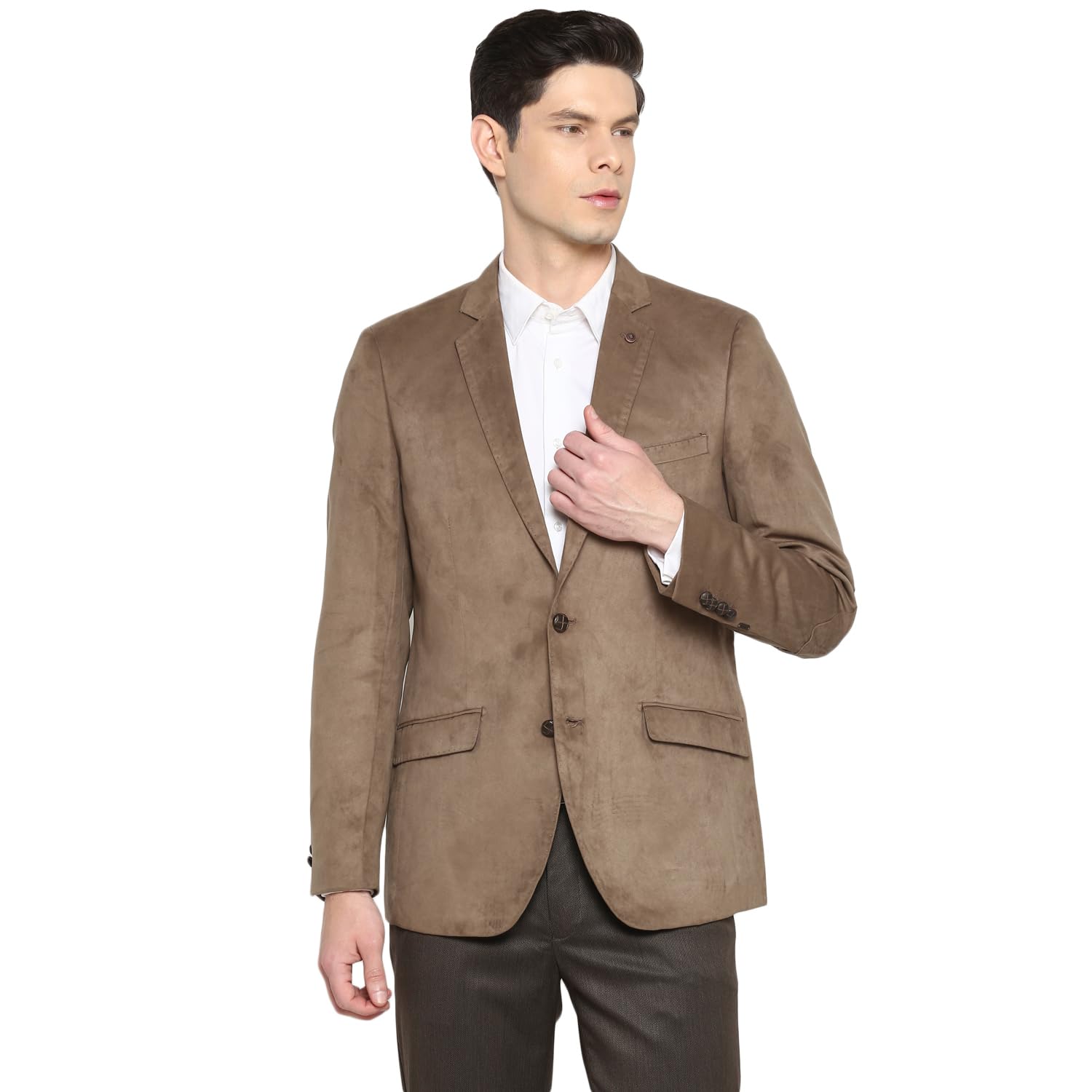 Men Polyester Self Design Brown Blazer-image-41