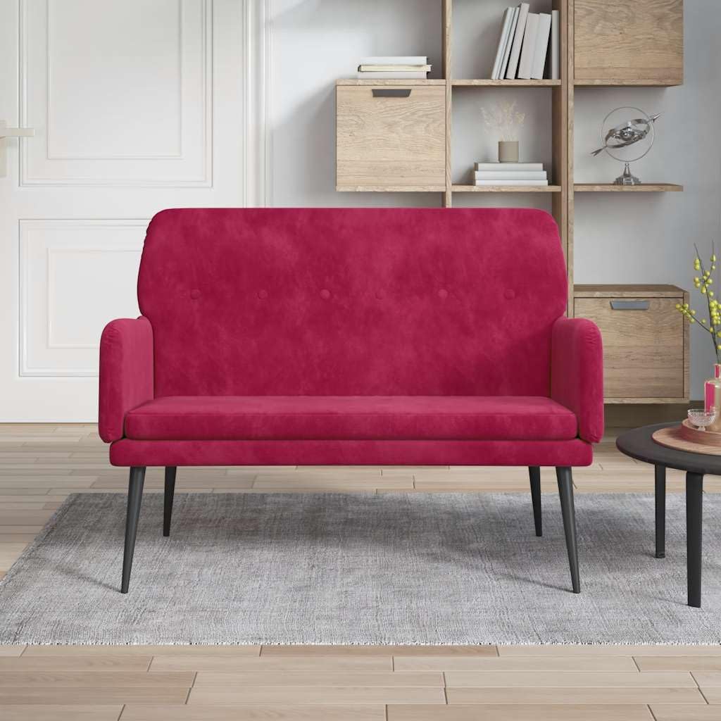 Banc rembourré en velours rouge vin avec structure en métal - 108 x 79 x 79 cm - Banc rembourré pour salle à manger, couloir, salon - Assise confortable - Banc porte-manteau robuste avec