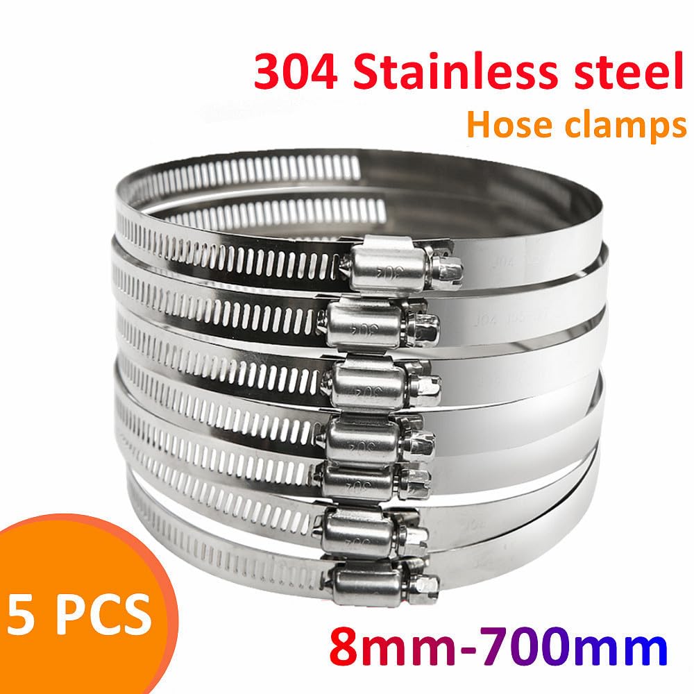 5 uds. Abrazaderas de tubo de 8mm-700mm abrazaderas de manguera de acero inoxidable de alta resistencia abrazaderas de tubo de manguera de combustible de coche tornillo sin fin Anti-oxidación duradera