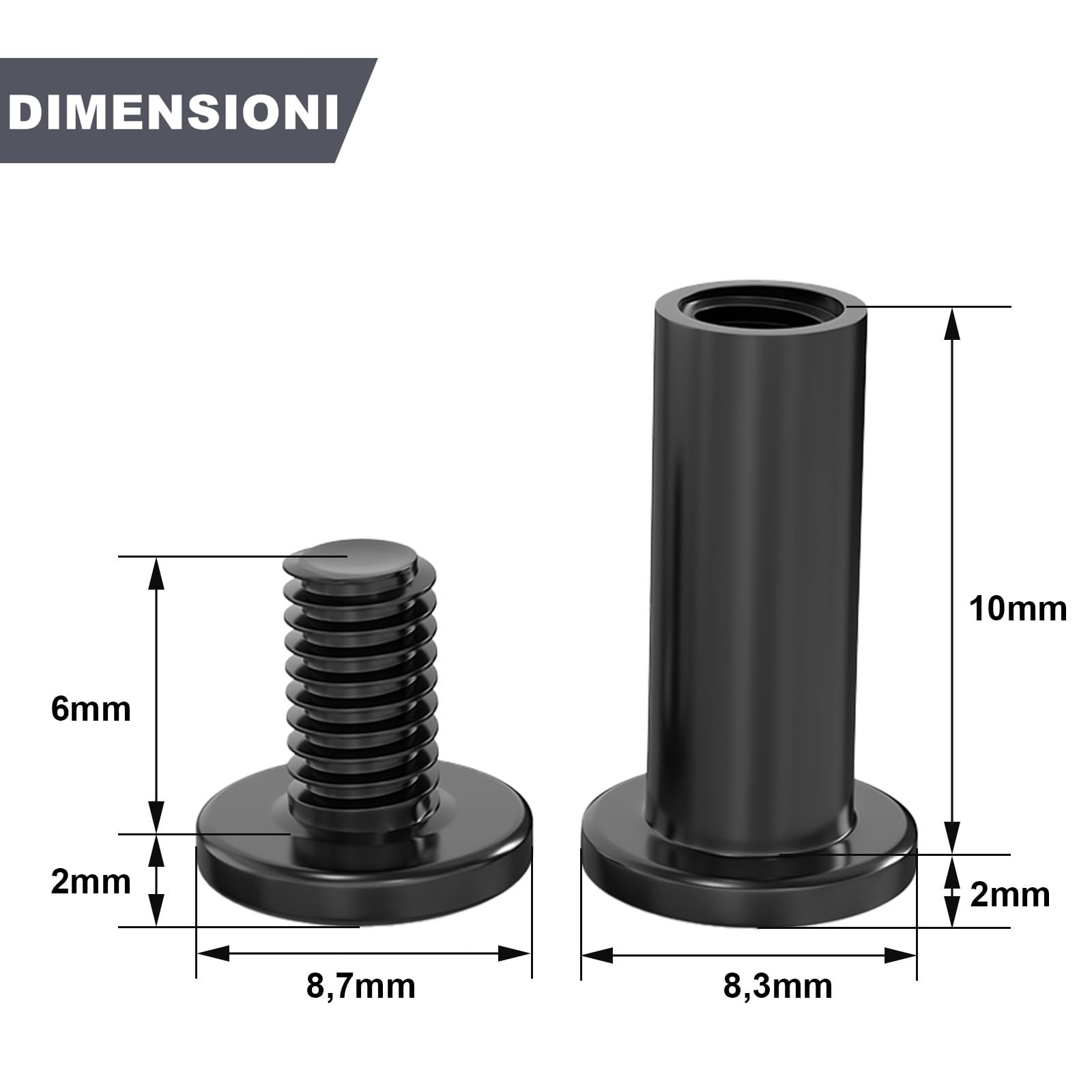ORTAVA 20 Viti di Collegamento M4 x 10 mm, Viti per Mobili, Dado a Manicotto M4, Viti a Manicotto, in Acciaio Inox A2 V2A, Ossido Nero, Connettore per Armadio con Chiavi a Brugola