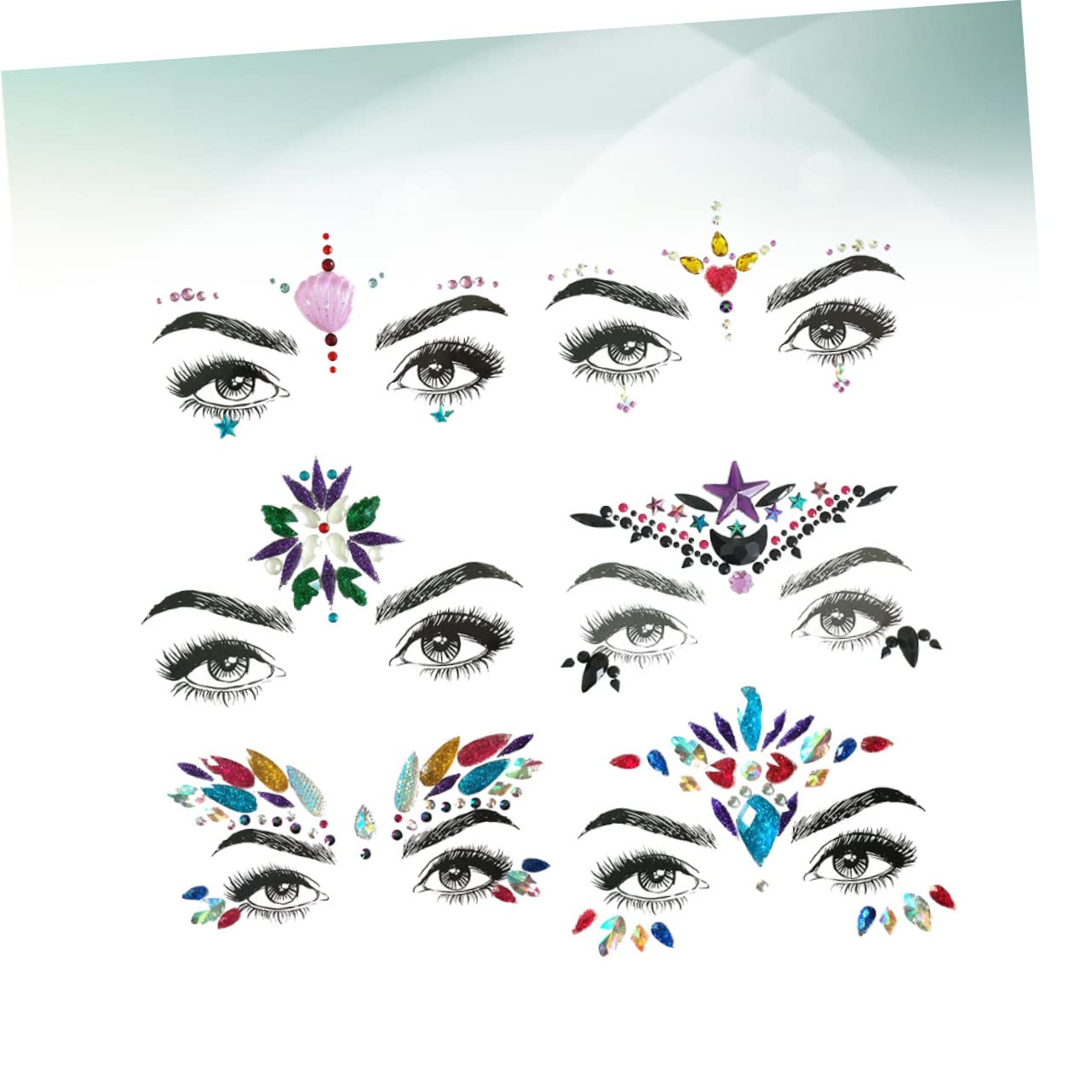 FRCOLOR 2 Set Di Gioielli Adesivi Per Il Viso Glitterati Adesivi Per Il Corpo Per Festival Per Trapano in Acrilico Strass Di Cristallo Per Feste 6 Pezzi*2