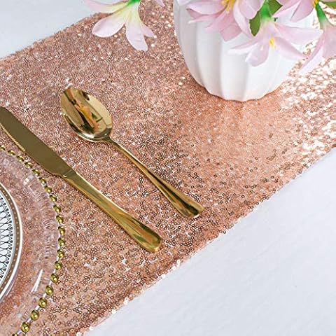 ShinyBeauty Sequin Table Runner-Rose Gold Table Overlay Sequined Runners for Wedding Sequin Table Linen For Christmas/Halloween/party Decoration-(12inx48in) Cover