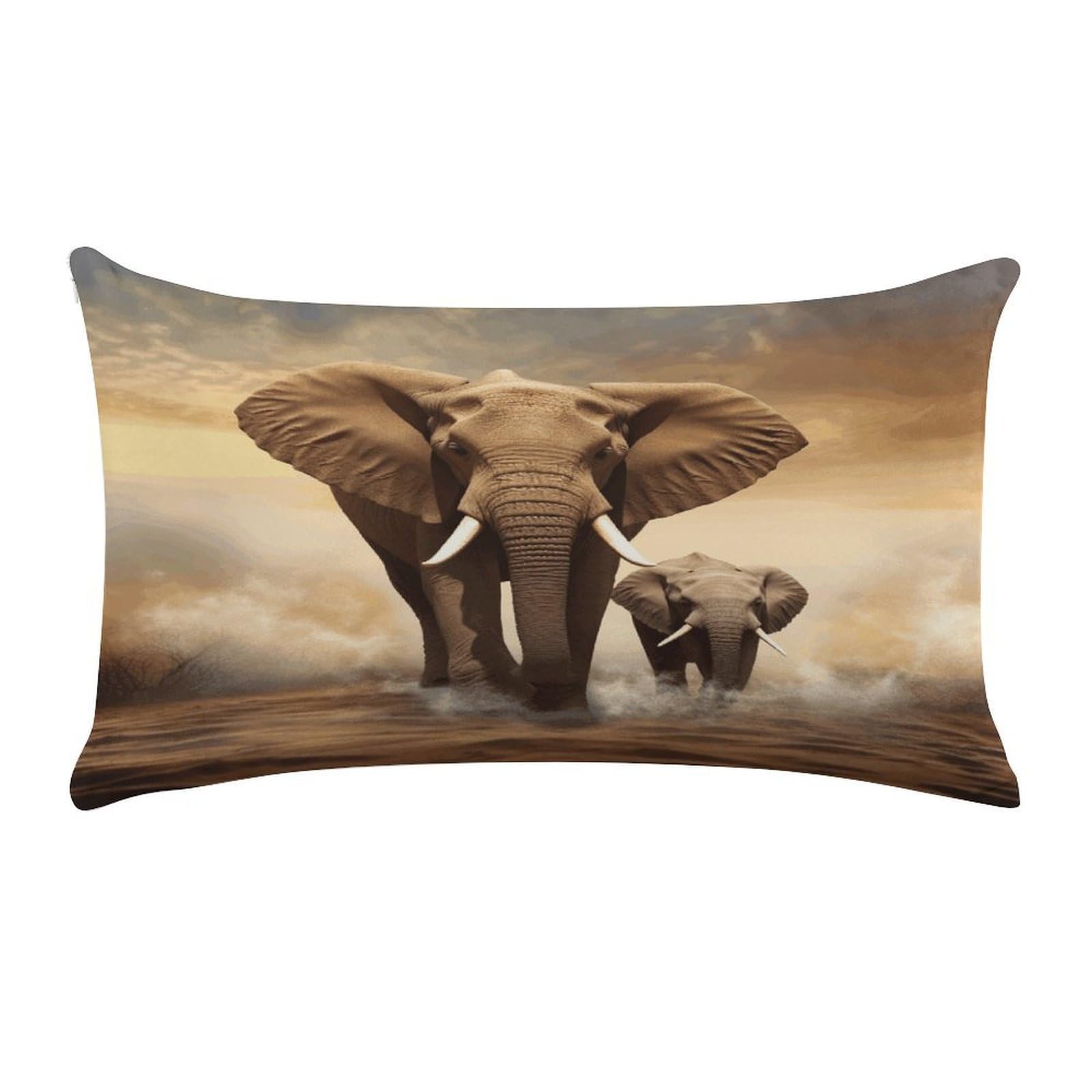 Elephant and Baby Elephant Pillow Cover Super Soft Pillowcase Luxury Cozy Fuzzy Velvet Pillow Shams Breathable Standard Pillow Cases with Zipper Wrinkle-Free Pillow Cover 12 "×20 "