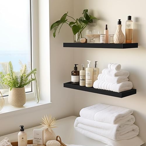 Miniatura 5 de LaVie Home Estantes flotantes, juego de 3 estantes de pared de 15.6 pulgadas, estante colgante con soportes invisibles, decoración de pared para