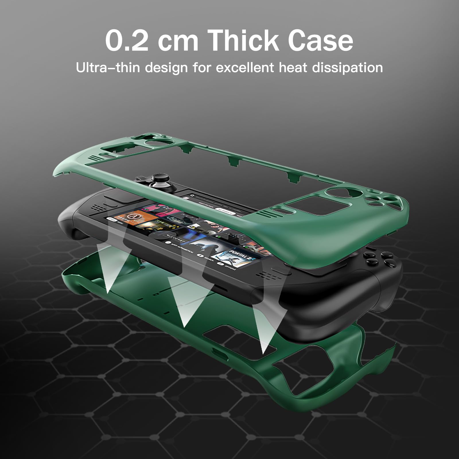 bibuks ﻿Steam Deck Case,Steam Deck OLED Protective Case,Non-Slip Skin Protective Shell Accessories with Kickstand ,2 Screen Protector, 4 Thumb Grip (Green)