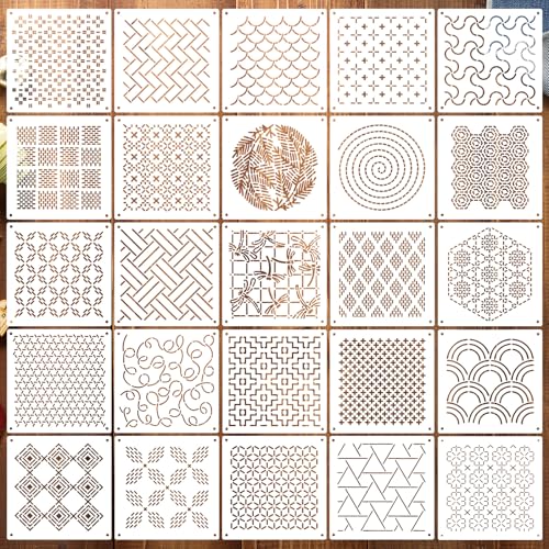 La Mejor Recopilación de Patrones y plantillas los 10 mejores. 43 Juego de plantillas Sashiko Sashiko geométricas de 4.7 pulgadas, plantilla de plástico Sashikos, patrón de línea de dibujo, plantilla para pintura, dibujo, arte, acolchado a...