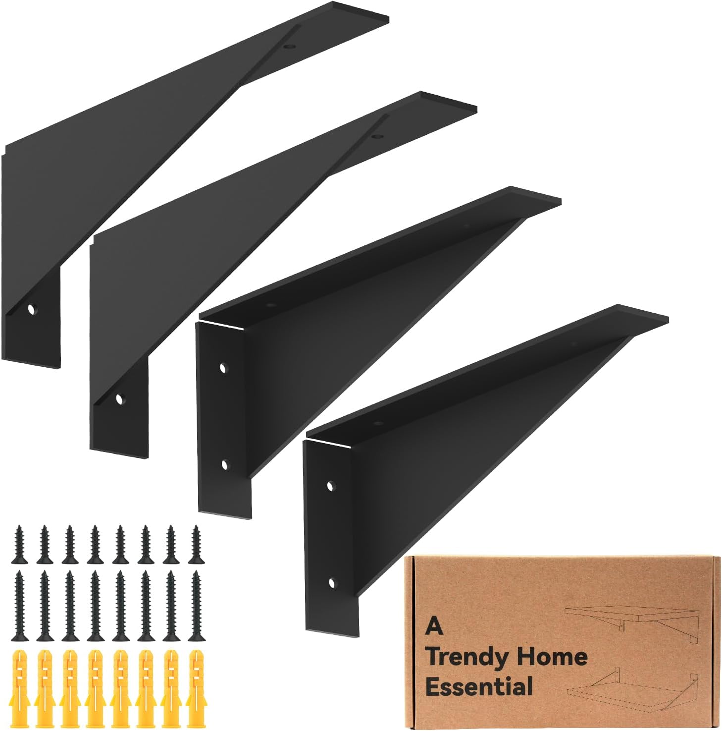 Heavy-Duty Shelf Brackets 12 Inch 4 Pack, Black Iron Shelf Brackets for DIY Floating Shelves, Sturdy Metal Triangle Shelf Support Brackets for Home, Garage, Kitchen Storage