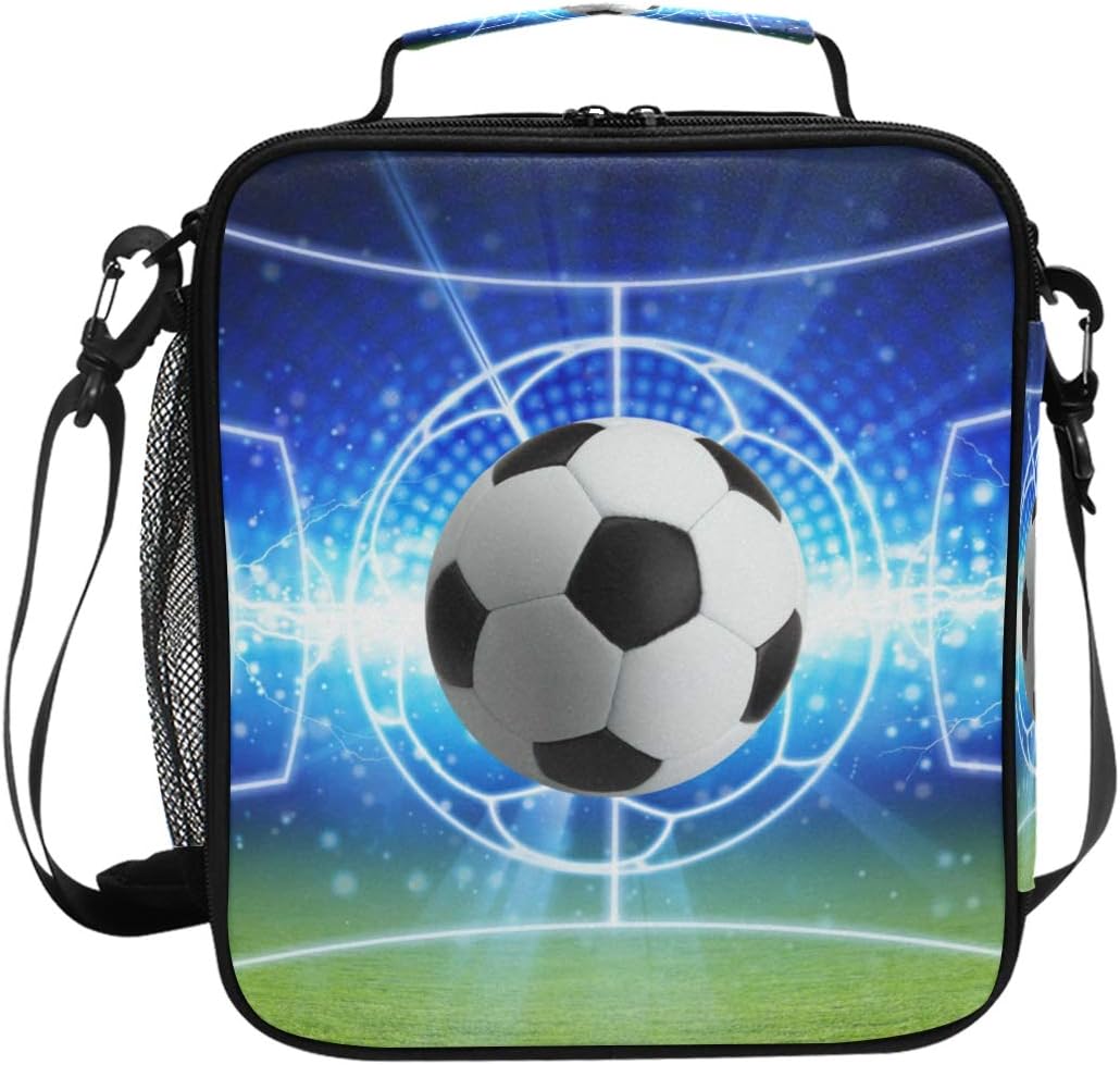 JOYPRINT Lunch Box Bag Sport Ball Football Soccer Lunchbox Insulated Thermal Cooler Ice Adjustable Shoulder Strap for Women Men Boys Girls