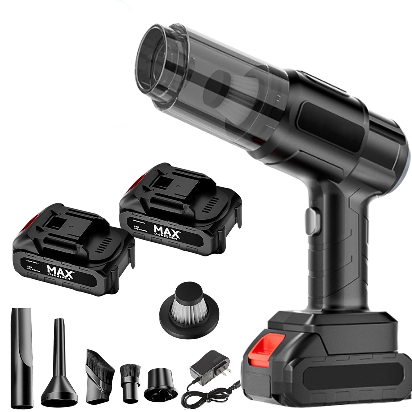 Aspirapolvere a batteria per auto, senza fili, con 2 batterie da 3000 mAh, 4 in 1, aspirazione, bolle, spazzole, pompe, 35000 giri/min, soffiatore elettrico per auto, peli di animali, casa