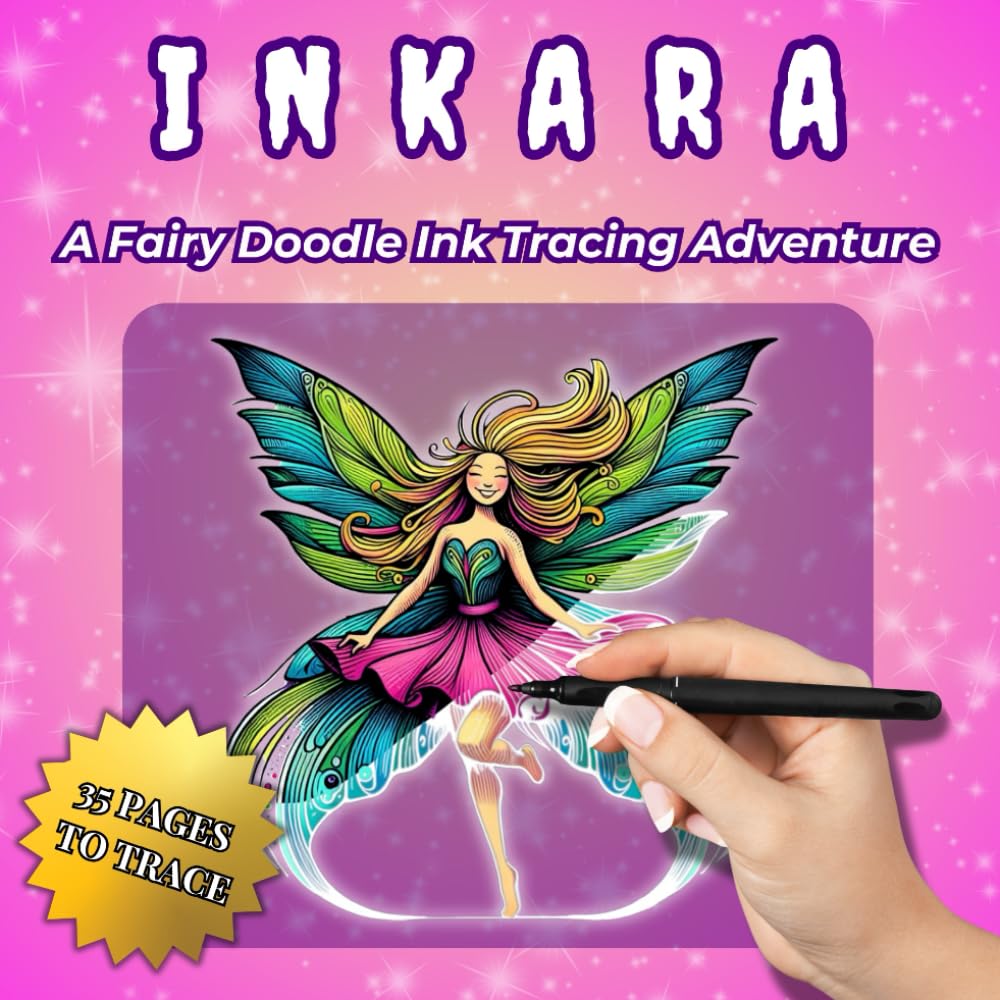 INKARA – Magical Fairies: Doodle Ink Tracing Pocket Coloring Book for Teens and Adults – Whimsical Fairy Illustrations for Relaxation & Creative Flow