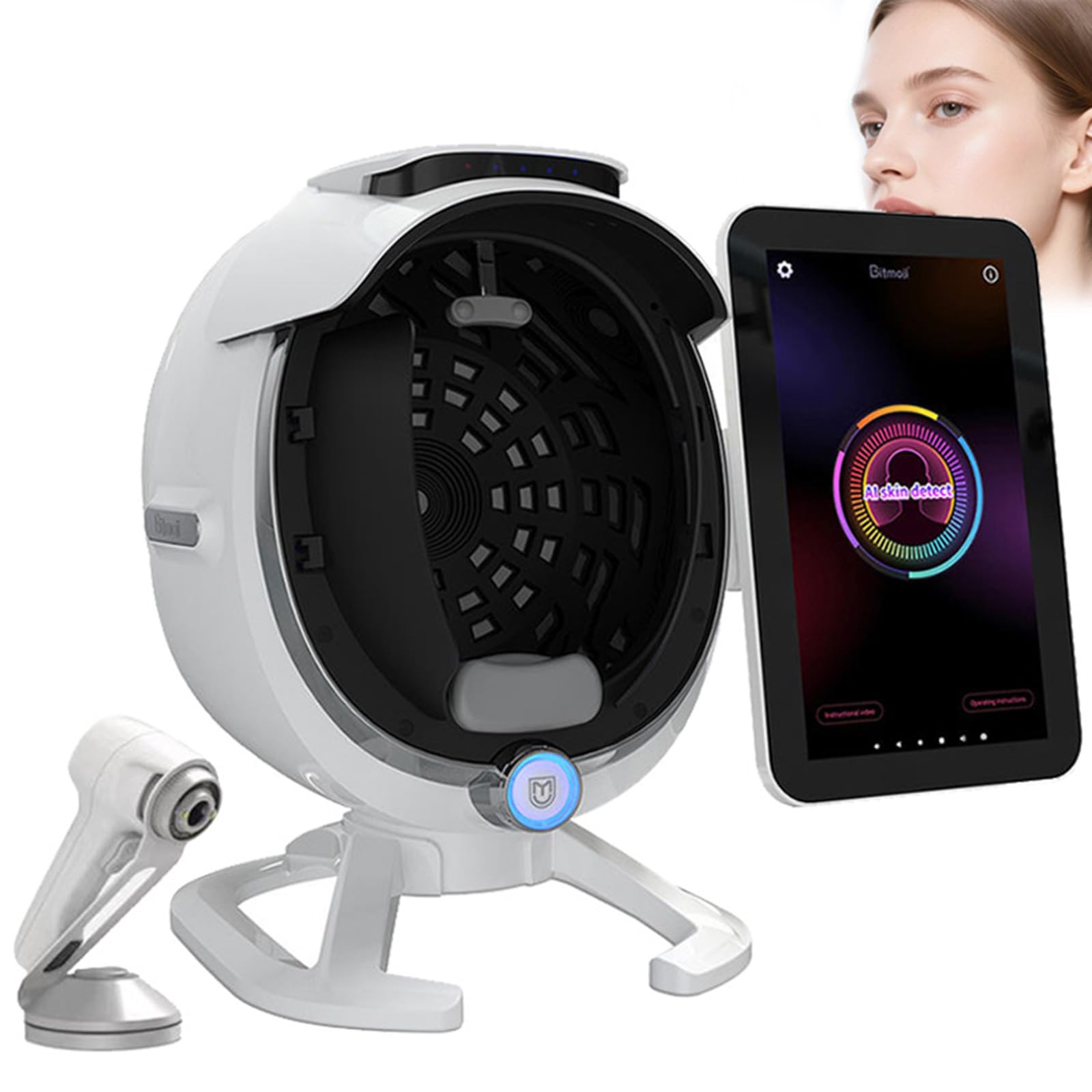 Analizzatore cutaneo A6 AI, dispositivo di analisi della pelle del viso 3D da 36 MP – Scanner professionale per rughe, acne, pori e idratazione | Rilevamento in tempo reale della salute della pe