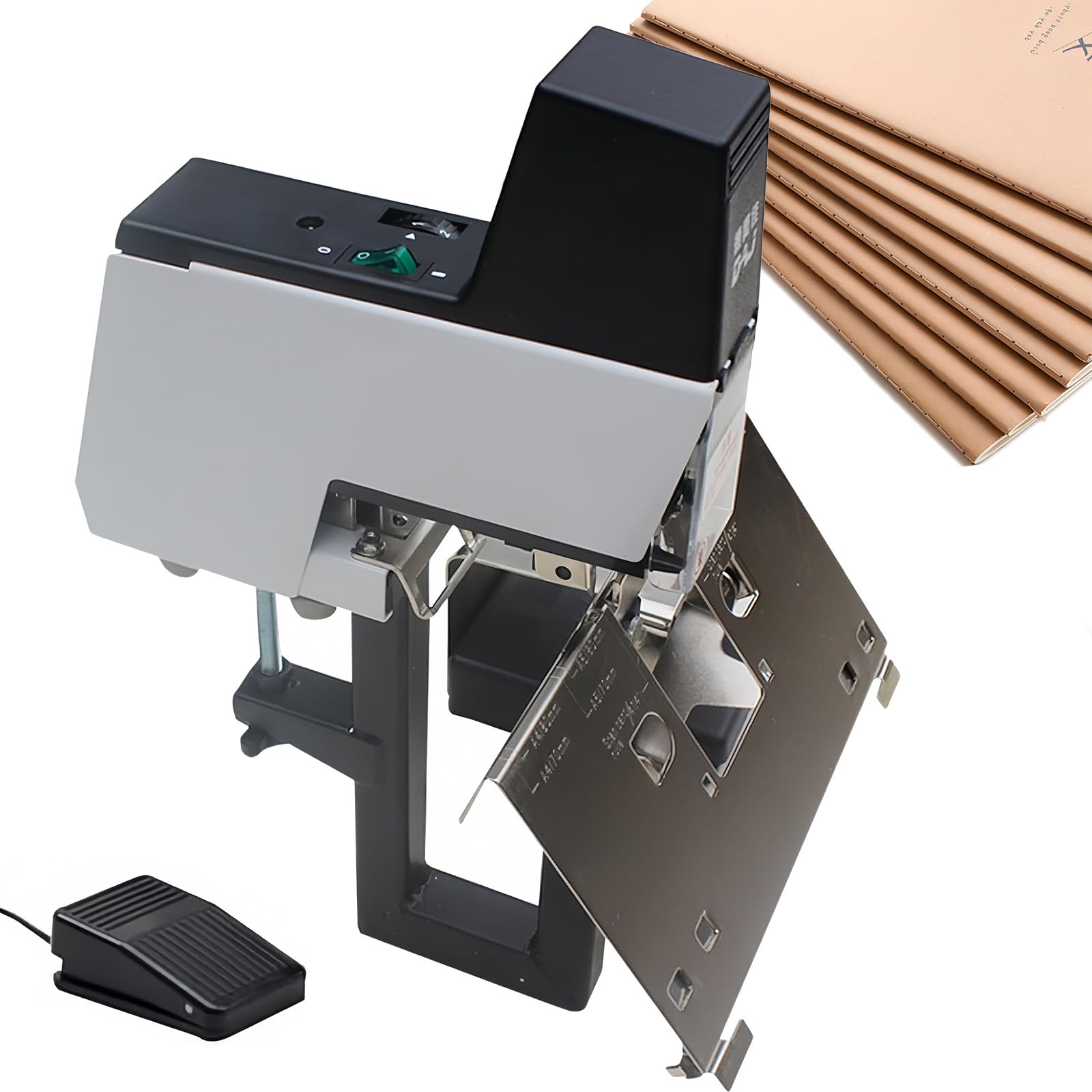 Cucitrice Elettrica da Tavolo, Pinzatrice per Impieghi Gravosi con Pedale, Cucitura a Sella e Cucitura Parallela 2 in 1, Spessore Rilegatura 40 Fogli, Rilegatrice di Libri per Ufficio Casa,110V
