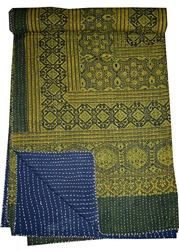 Tribal Asian Textiles Kantha - Colcha india hecha a mano para cama de matrimonio Cover