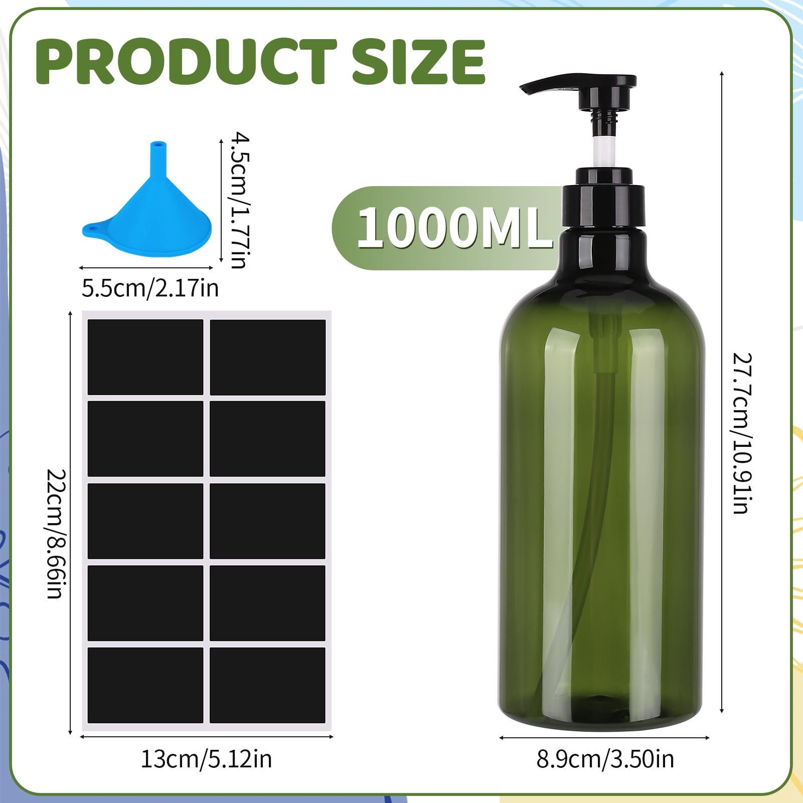 Pump Bottle Dispenser,2 Pcs 1000ml/35oz Refillable Empty Press Pump Bottles,Refillable Plastic Empty Pump Bottles Dispensers with Funnel and Label for Lotions,Shampoo,Conditioner,Green - Image 3