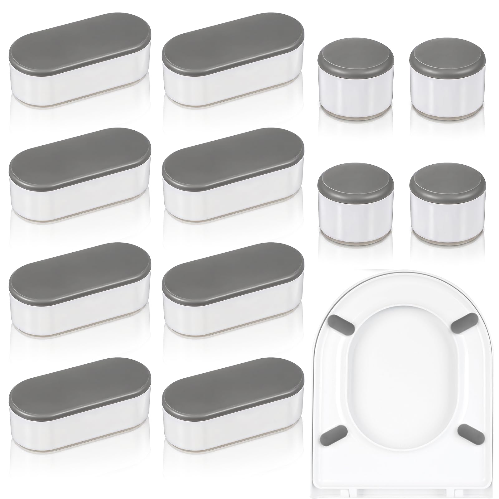 RAHHLIZS 12PCS Universal Toilet Seat Bumpers, Self-Adhesive Bidet Attachments for Toilet, Anti-Sliptoilet Lid Buffers, 2 Sizes, Durable Adhesive, Compatible with Most Toilet Models,Black/White