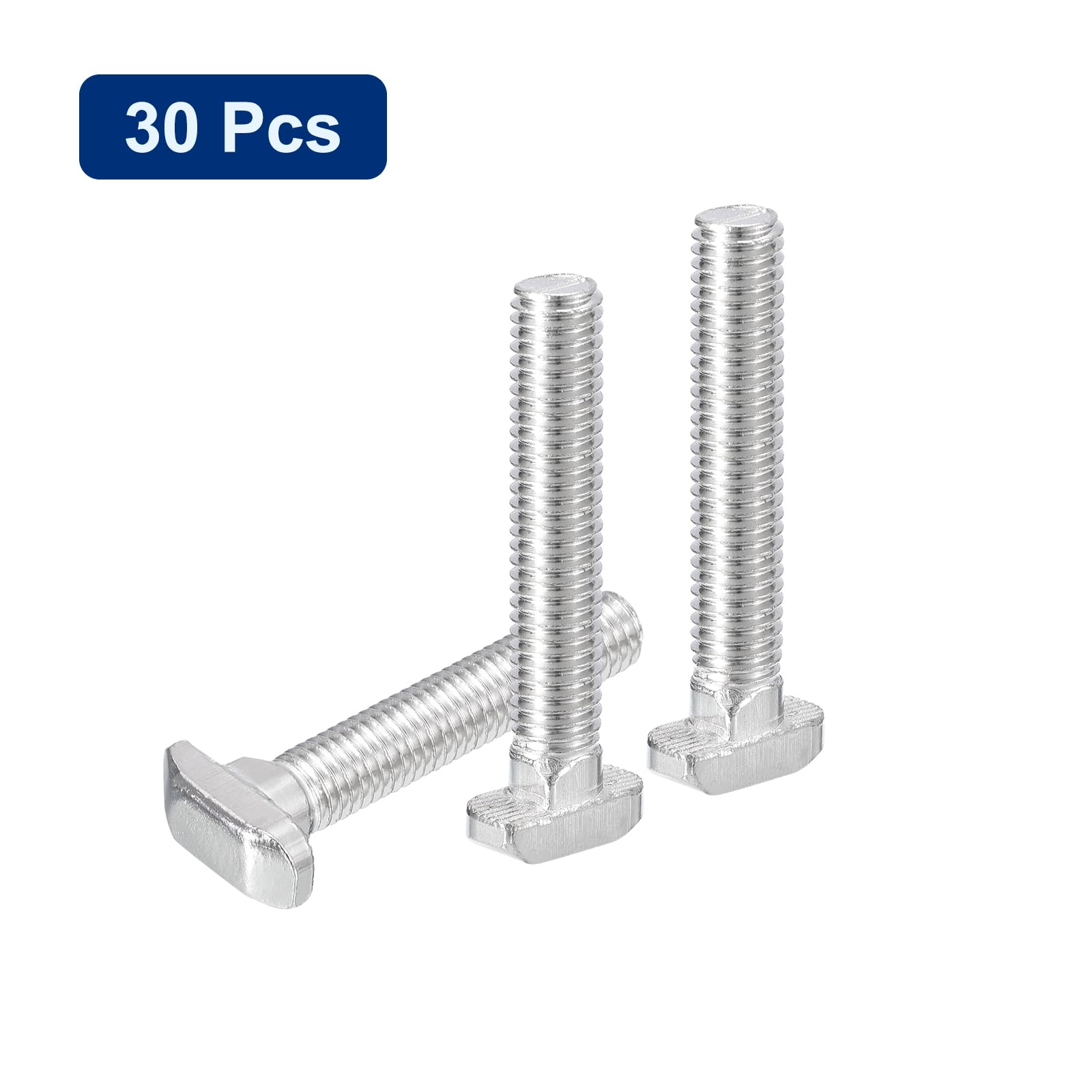 QUARKZMAN 30Pcs Pernos Ranura En T, M8 x 50mm Perno Cabeza Martillo Tornillo En T Espárrago Inserción Para Perfil Extrusión Aluminio Ranura En T Serie 4040, Acero Inoxidable 304, Plateado