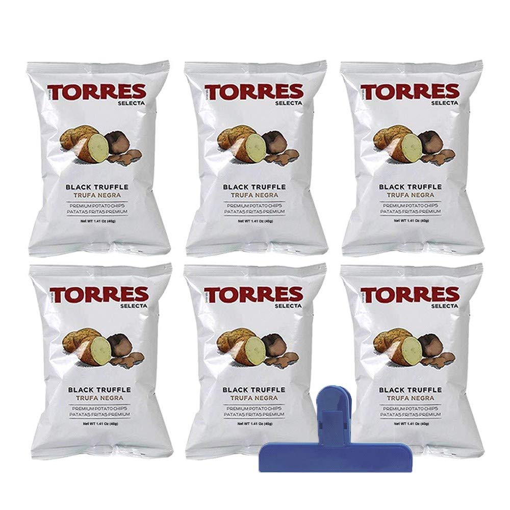 Torres Premium Black Truffle Chips with GiftWorld BAG CLIP, Old-Fashioned,& Handcrafted Patatas Fritas - Gluten Free - (40g / 1.41 oz.) per bag - a