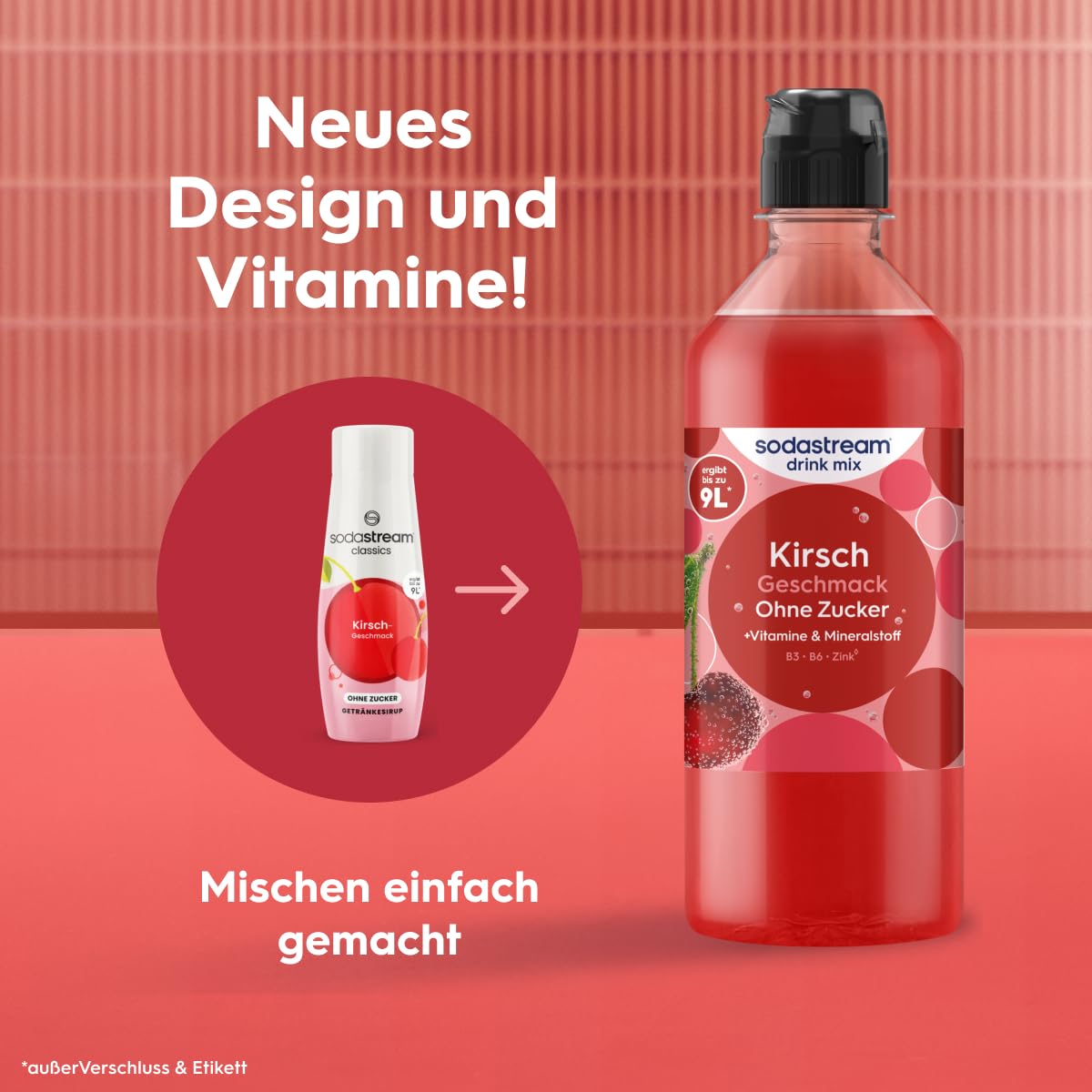 Sodastream drink mix Kirsche ohne Zucker – zuckerfreier Sirup für gesprudeltes & stilles Wasser, 4er Pack (4 x 440 ml), mit Vitamine & Mineralstoff, ergibt bis zu 9L Fertiggetränk