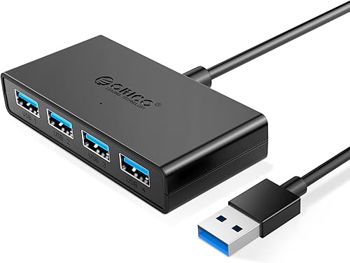 ORICO Concentrador USB 3.0 de 4 puertos, concentrador USB 3.0 con puerto de fuente de alimentación carga no compatible, cable de datos de 5 pies