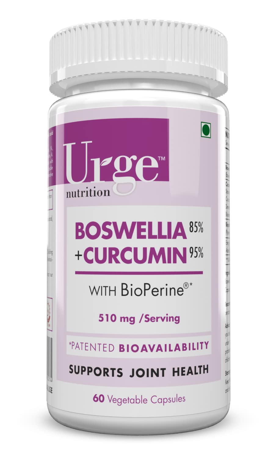 Urge Nutrition Boswellia Serrata and Curcumin with Bioperine - 60 Vegetable Capsules