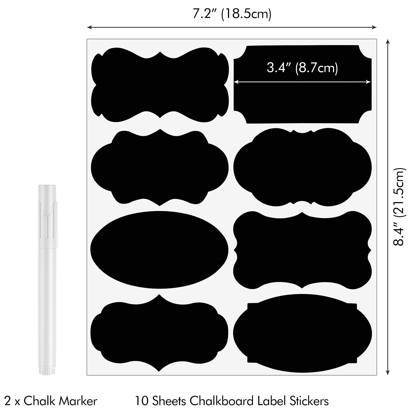 Poeland 80pcs Chalkboard Label Stickers, 8 Assorted Shapes with 2 White Chalk Marker - Image 4