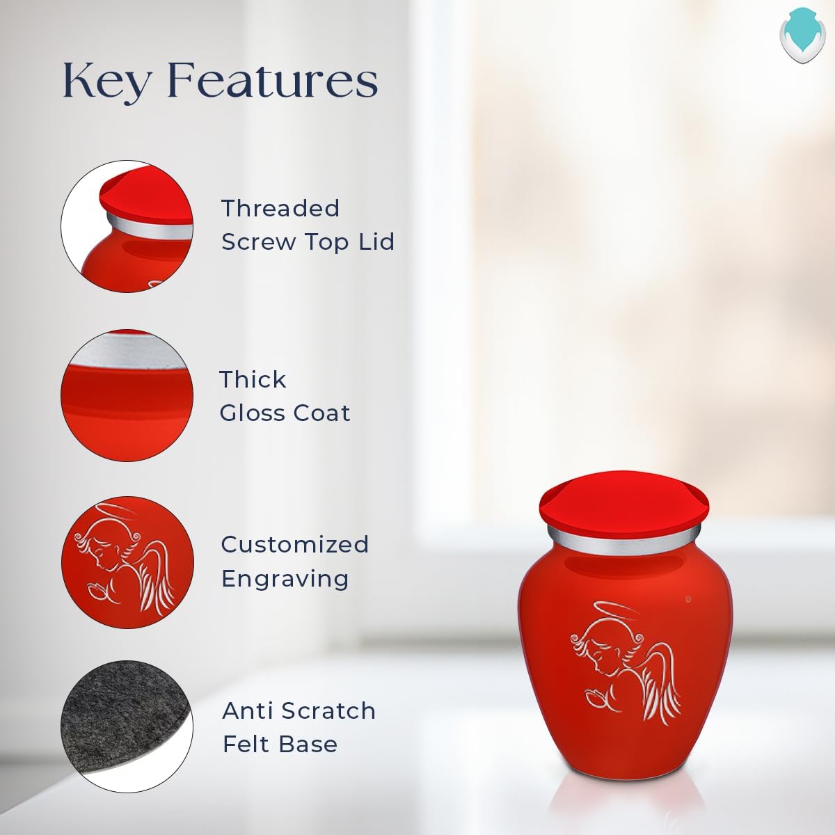 Geturns Embrace Keepsake Angel Cremation Urns for Human Ashes I Bright Red Funeral Urn for Men and Women I 3.5 lbs