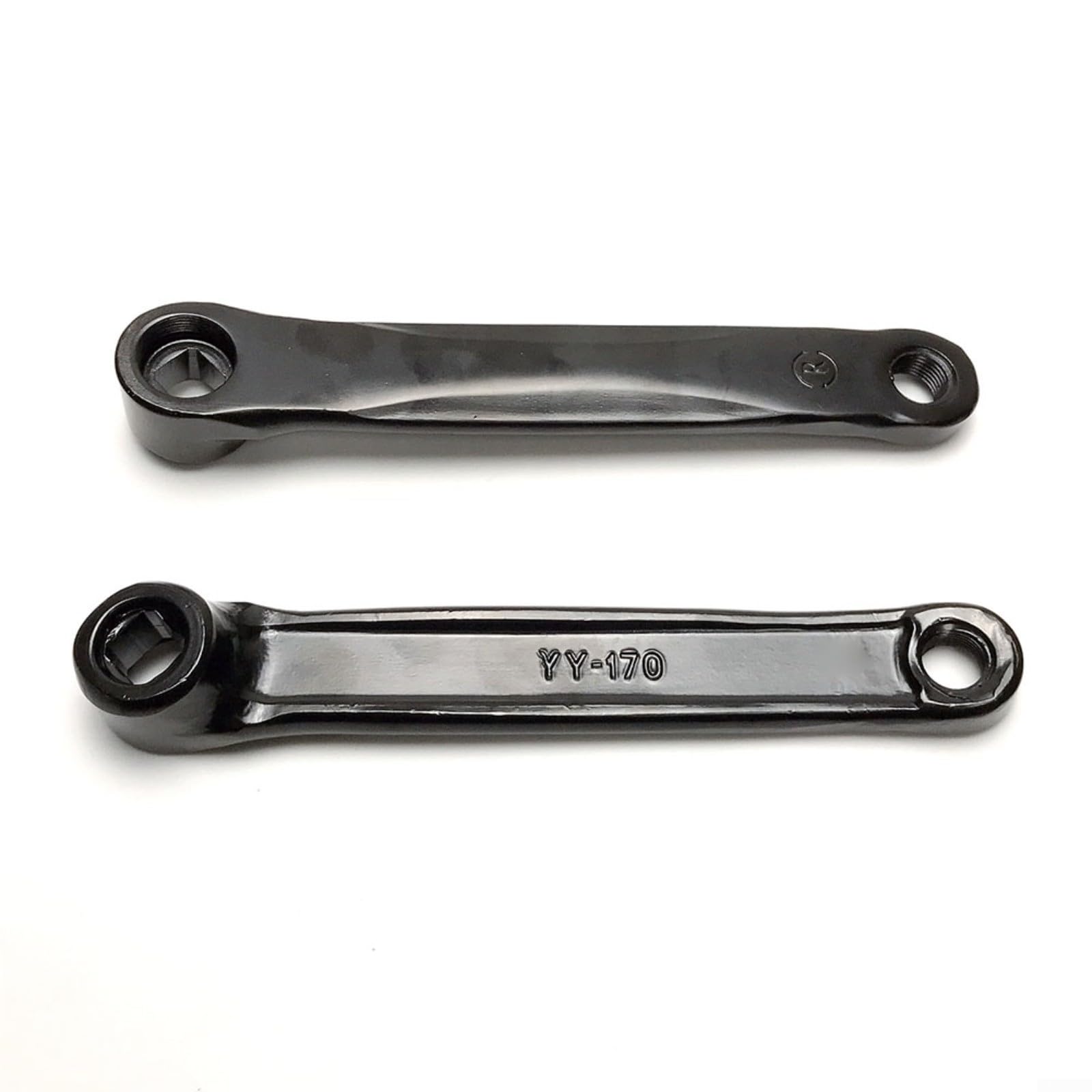 1 paio di pedivelle per cyclette da 170 mm, in ferro, con foro rombico sinistro e destro, per pedale filettato M14, ricambio per fitness, casa, palestra, colore nero (manovella sinistra)