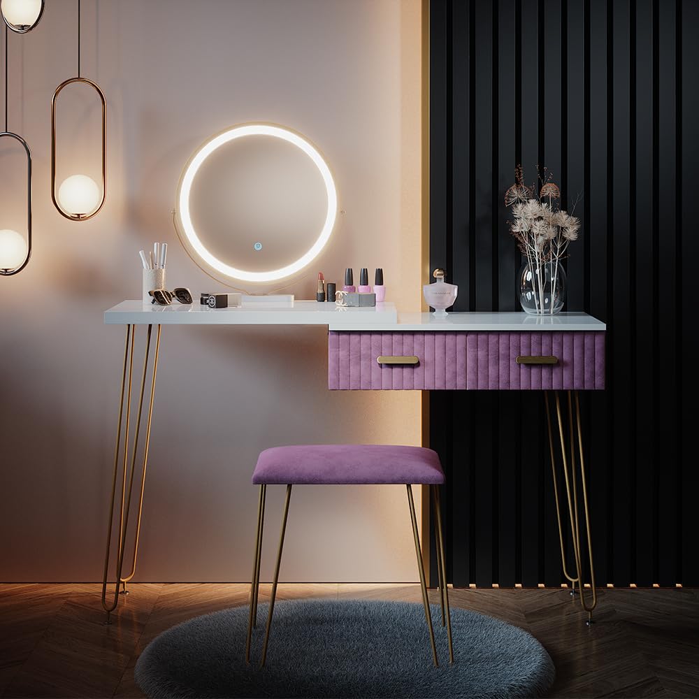 Toeletta Da Trucco Con Specchio E Luci Regolabili | Cassetti E Armadietto | Bianco Moderno - Foto 6