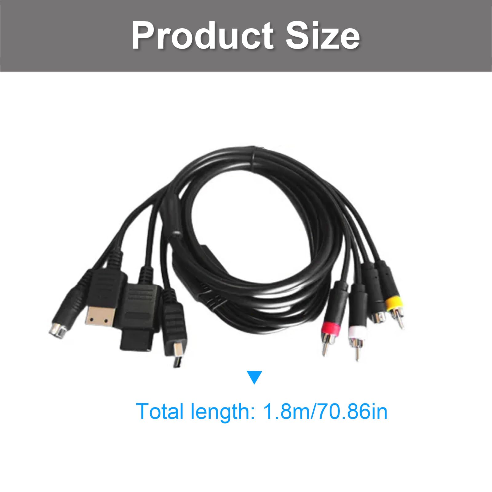 Câble vidéo S multi-en 1 N64 DC128 - Transfert stable pour console de jeu rétro - 1,80 m de long - Cordon AV multi-plateforme