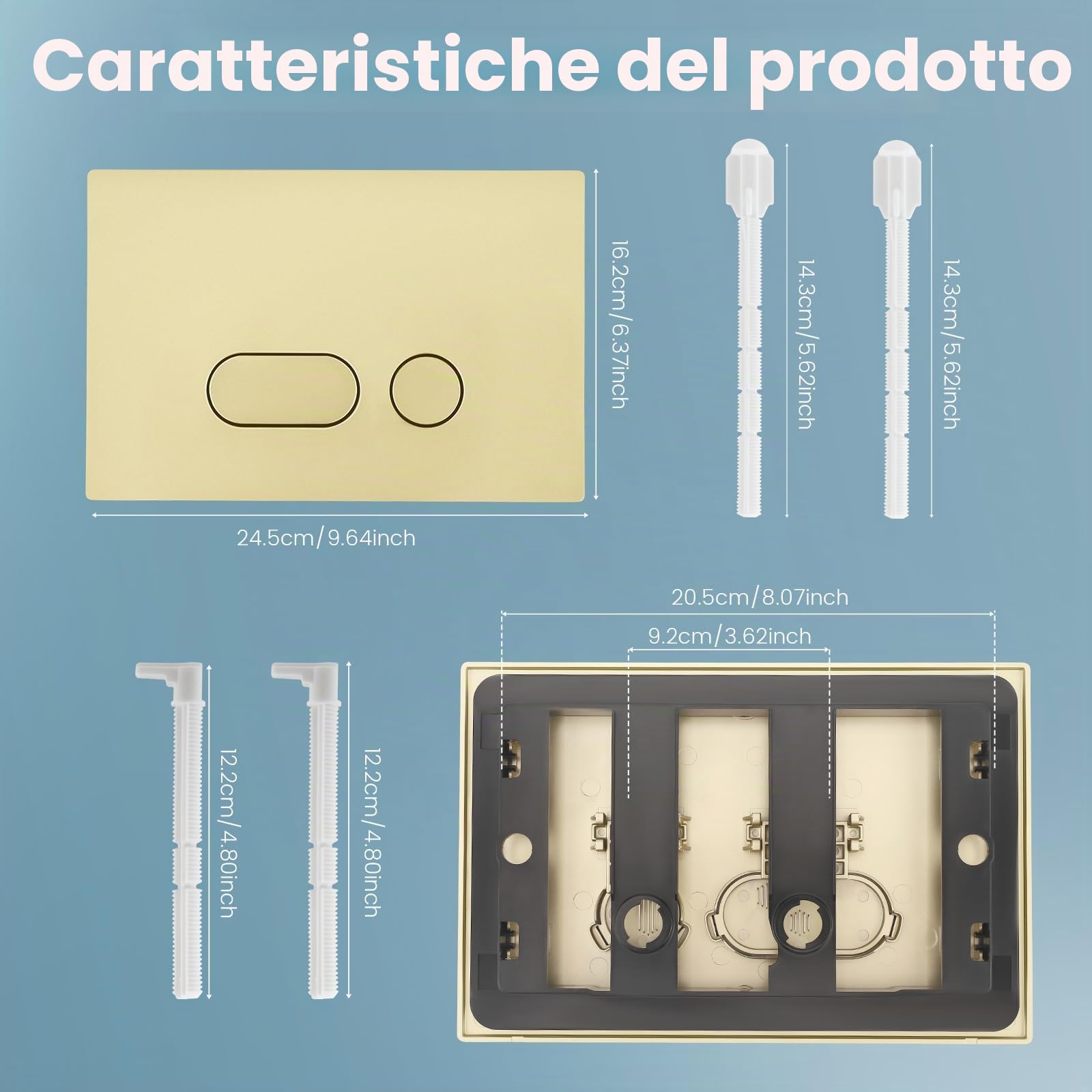 Placca Di Comando Wc,Compatibile Con Geberit 01,20,30,50,Up300,Up320,Piastra Doppio Scarico,Silenziosa,Dimensioni 243×163 Mm,Completa Di Set Di Leve Di Scarico E Telaio Di Montaggio (oro)