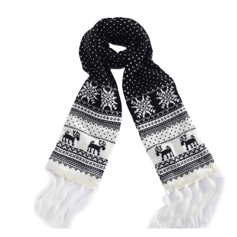 Camelliass Women's Reindeer Dots Black Christmas Scarf, Reindeer Snowflake Winter Warm Knitted Scarf For And Men Christmas Scarves With Tassels (Reindeer Dots Black)