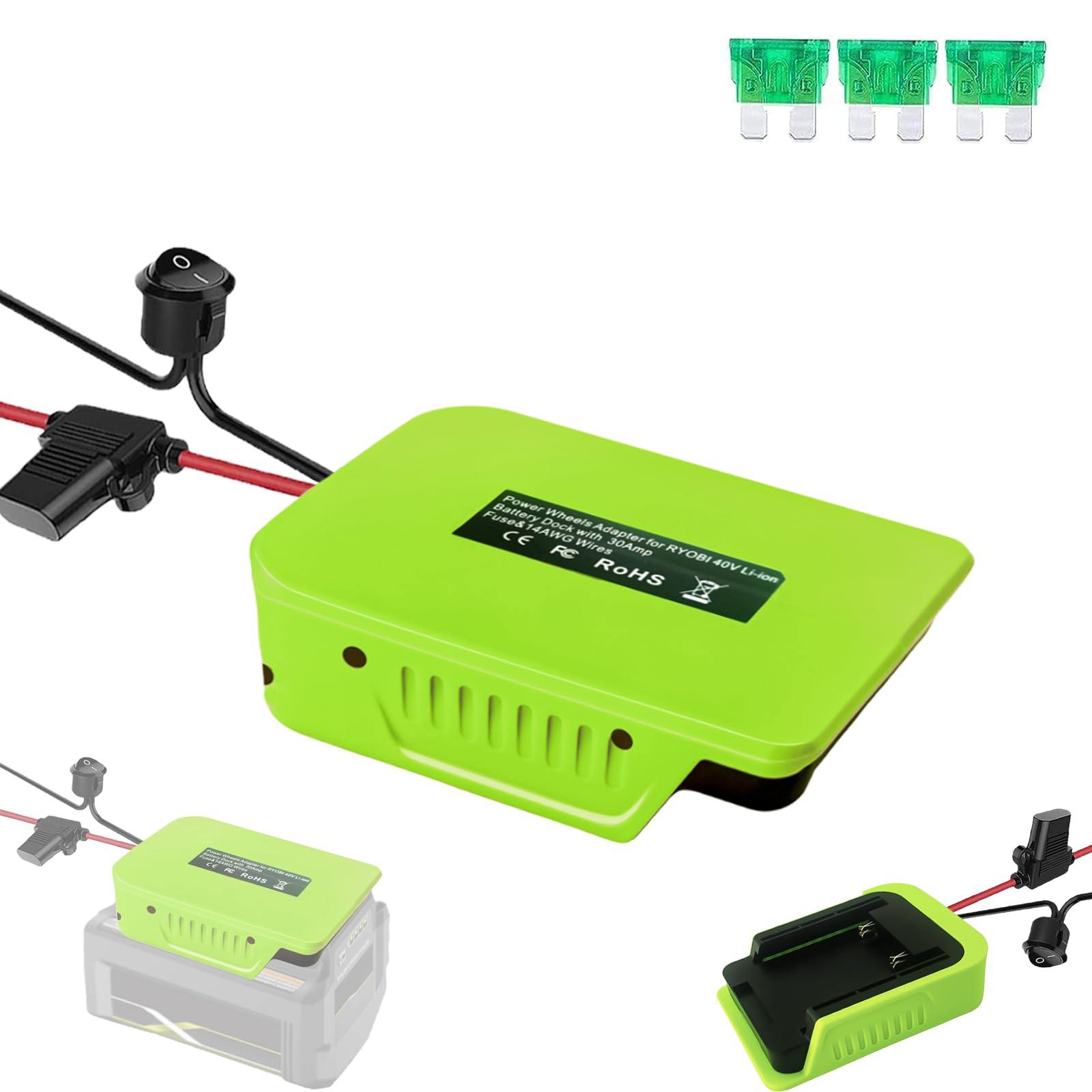 TEPULAS DIY Power Wheel Adapter for Ryobi 40V Battery, 14 Gauge Wire Power Corverter for DIY RC Trucks, RC Toys, Robotics, Work Lights(with 3PCS 30Amp