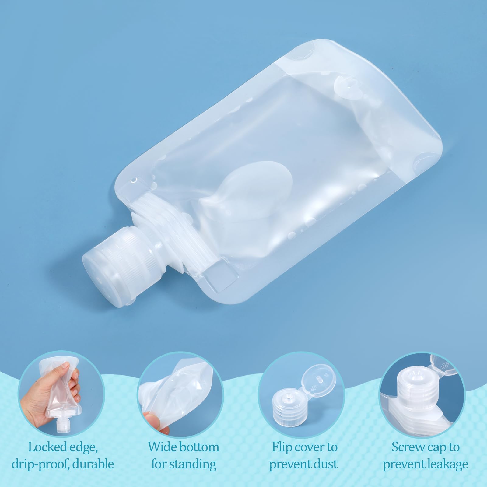 12 sacchetti da viaggio per articoli da toeletta, sacchetti portatili per cosmetici liquidi, ricaricabili, contenitori da viaggio per shampoo, balsamo, lozioni (30 ml/50 ml/100 ml), Trasparente, 3