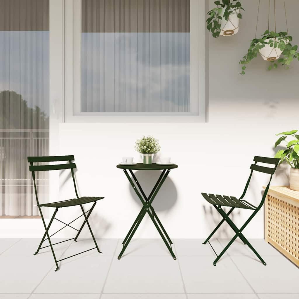 Fengshui Set da bistrot pieghevole in acciaio, 3 pezzi, tavolo 50 x 50 x 71 cm, sedie 42 x 46 x 82 cm