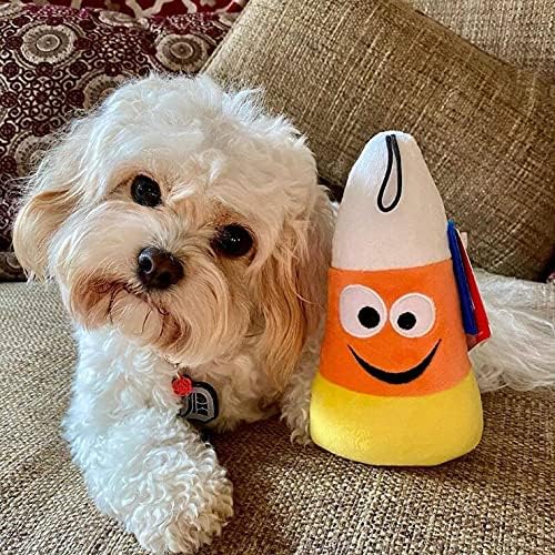 Miniatura 4 de Huxley & Kent Paquete de perro de Halloween  Kookie Korn y pajarita pequeña de caramelo espeluznante  Juguete de peluche para perro y collar de