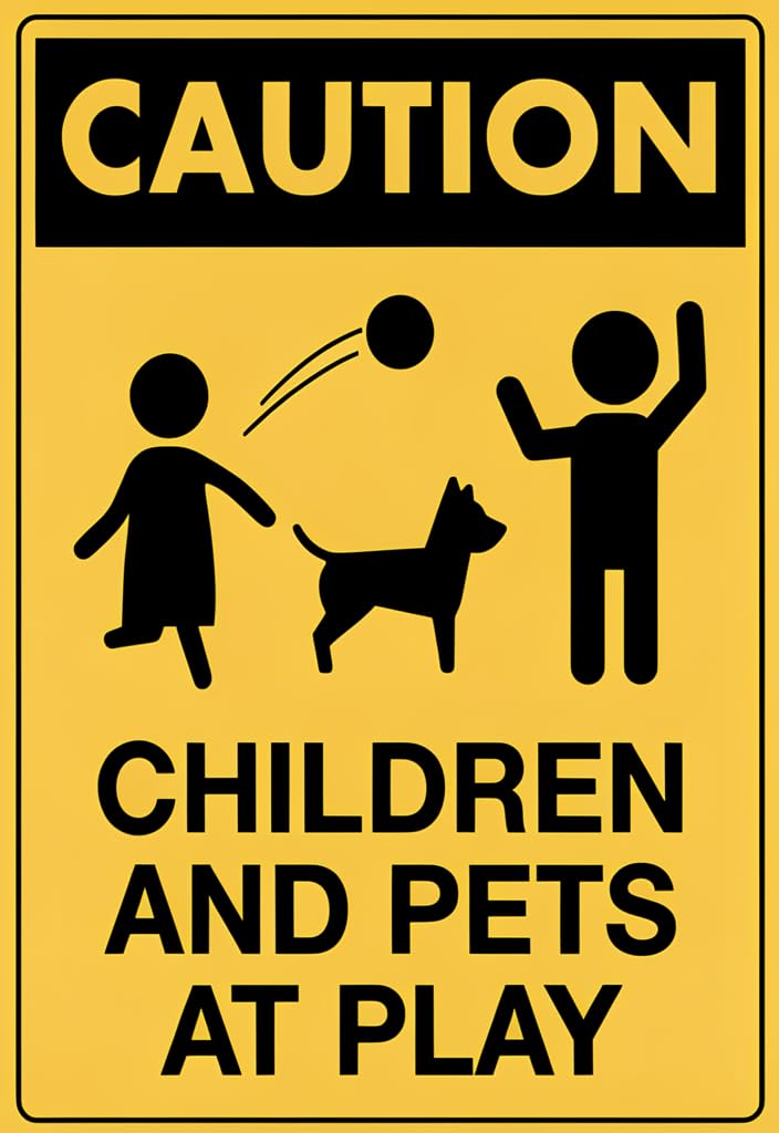 peiyeety Caution Children and Pets at Play Aluminum Decorative Sign, 8x12 Inch, Rectangular, Wall Mount