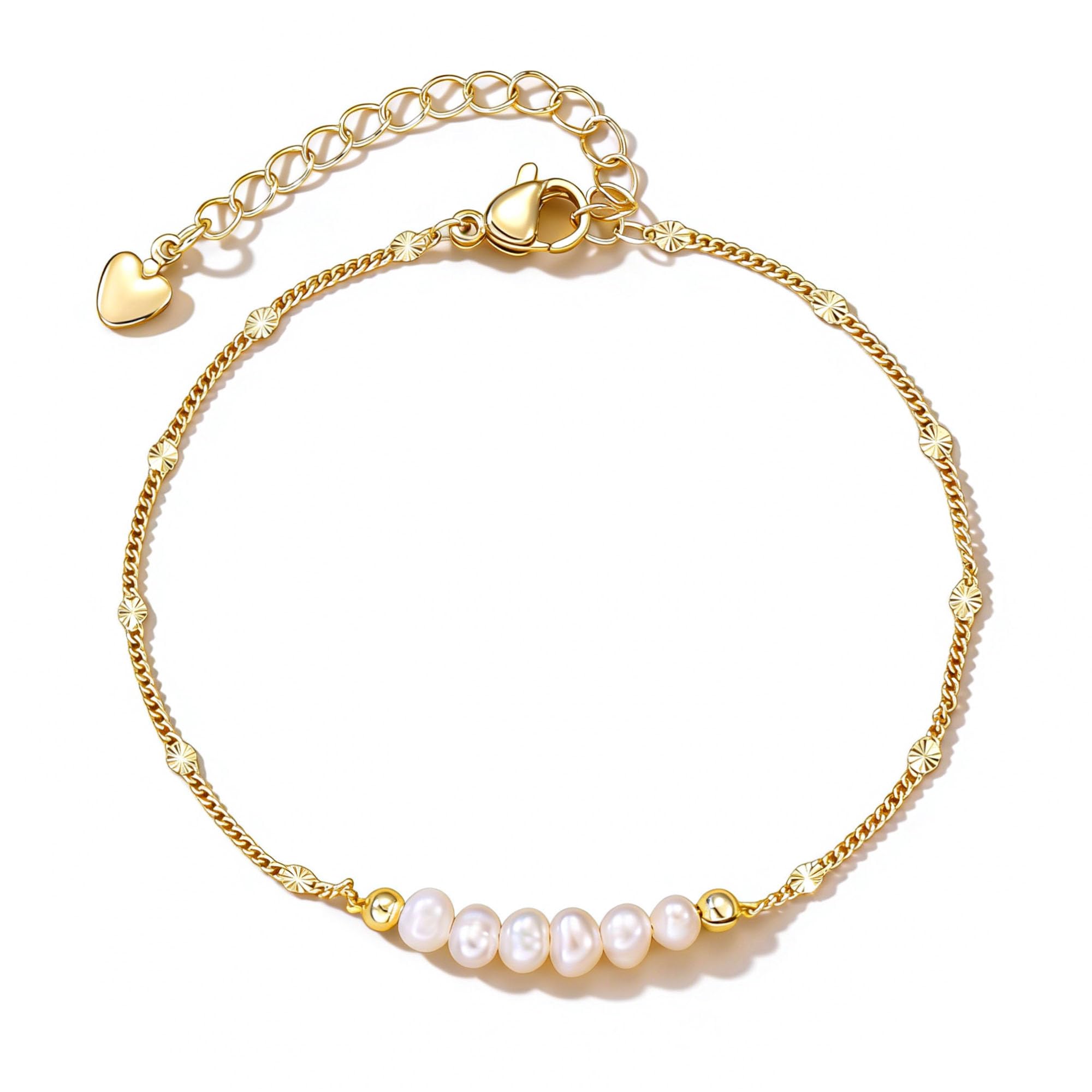 GINAZL Natural Freshwater Pearl Bracelets for Women 6-7MM Rice-Shaped Pearl 23CM End-to-End Length