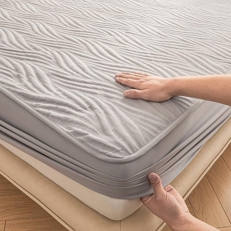 Coprimaterasso Traspirante con Design 3D Air, Lenzuolo con Angoli Impermeabile, coprimaterasso Trapuntato con Tasche Profonde, Lavabile in Lavatrice (Grigio, 135 cm x 200 cm)