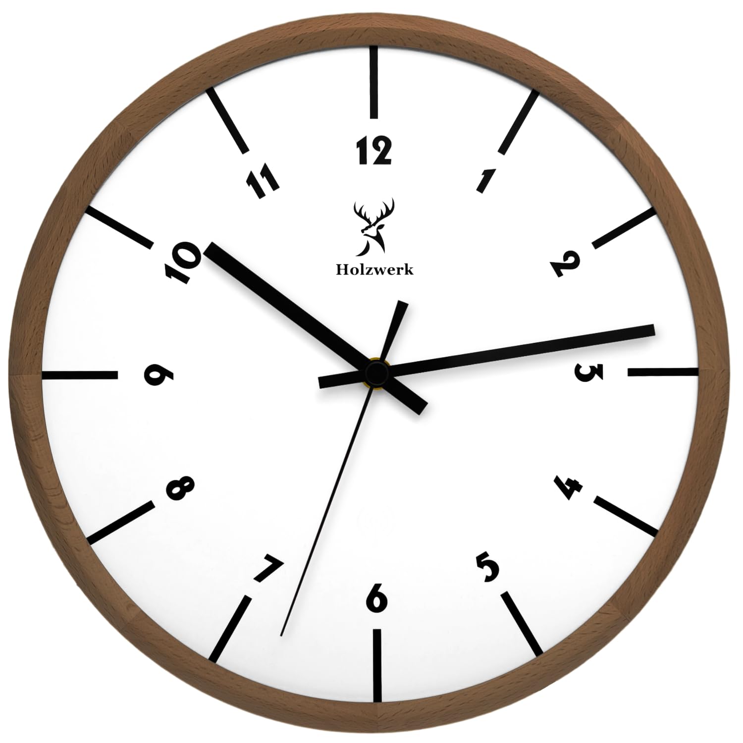 Holzwerk Natur Holz Wanduhr Holz-Uhr Vintage lautloses Uhrwerk ohne Tickgeräusche Braun Weiß lautlos skandinavisches Design aus handgefertigtem Massivholz 32 cm
