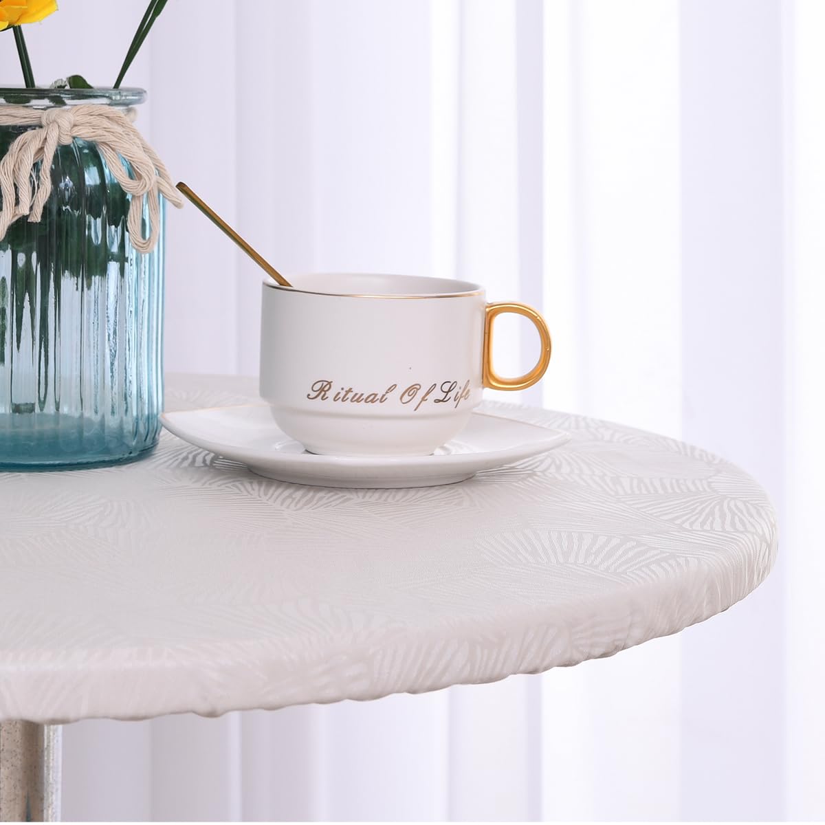 Rondes Imperméable Nappe Avec Bord élastique, Treer Anti-Taches Lavable Entretien Facile Nappes Avec 3D Imprimé, Nappe De Table Pour Cuisine Picnic Party Jardin Table (Zinnia,180cm